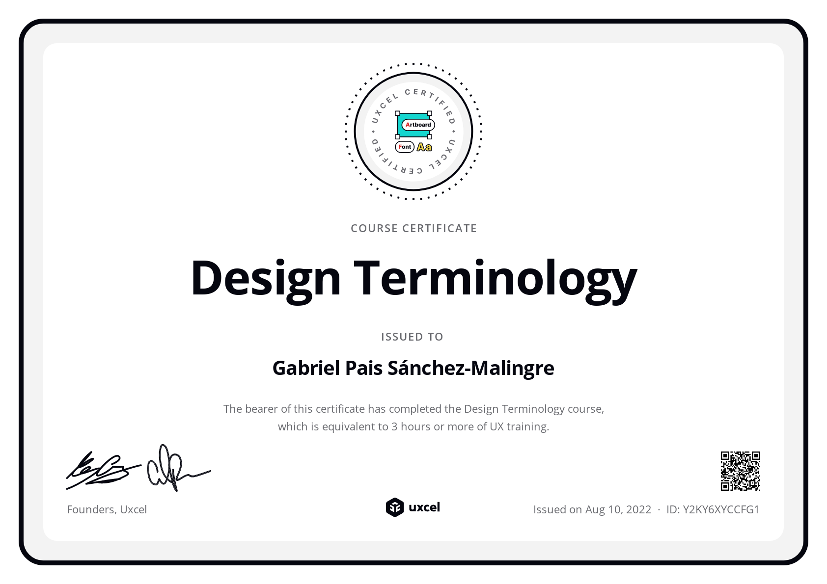 Gabriel Pais Sánchez-Malingre's certificate